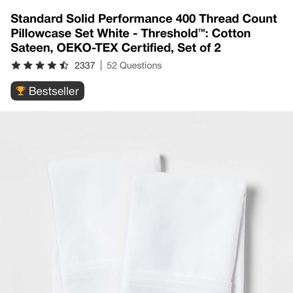 Threshold White cotton sateen pillowcase Set